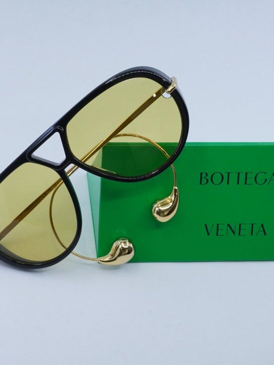 Bottega Veneta BV1273S 003 Geometric Sunglasses - Black and Gold/Yellow main image 9